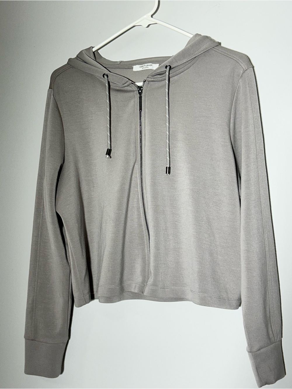 Cable & Gauge Oversized Crop Light Gray Hooded Zip Sweater Size L